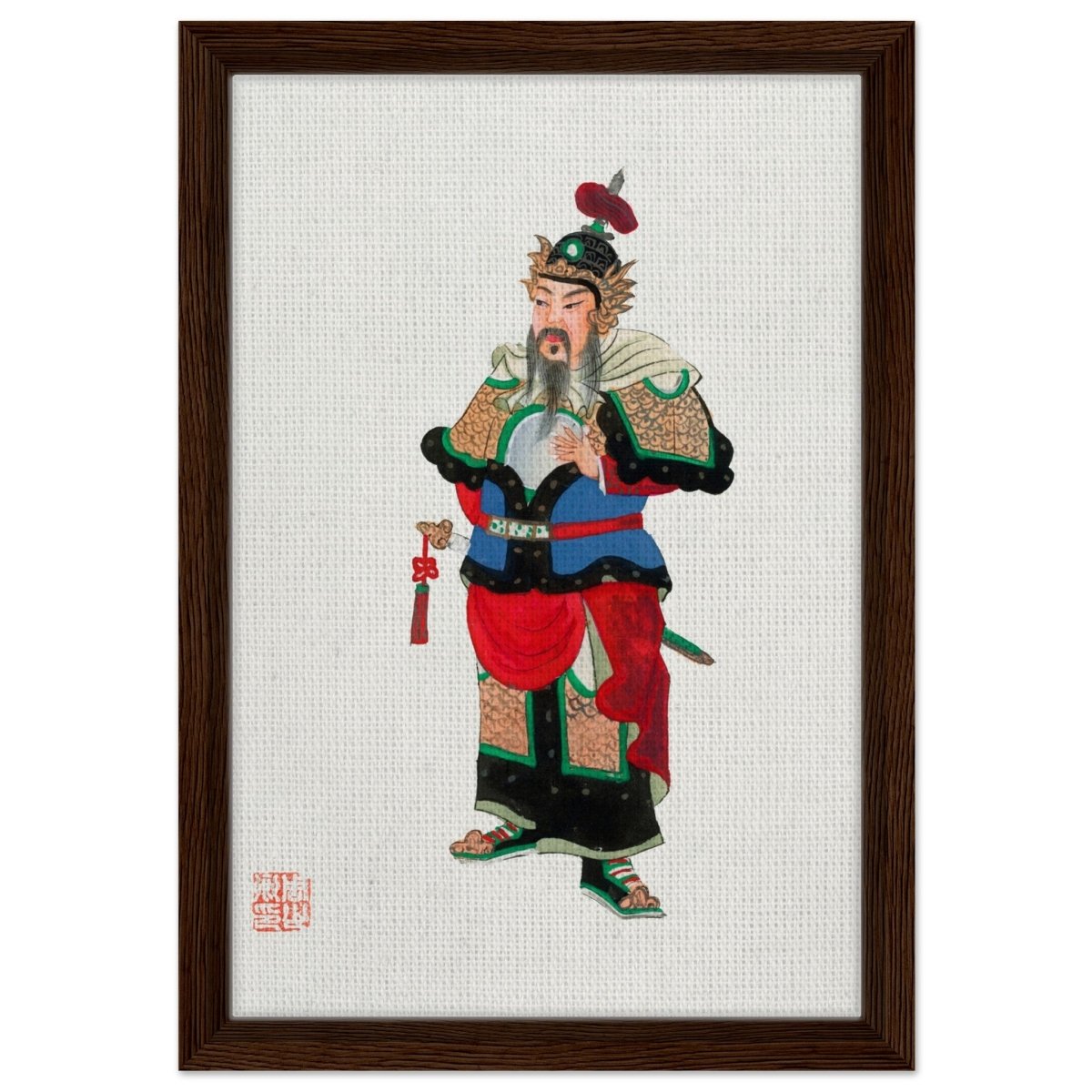 Regal Warrior's Tale | Traditional Chinese Historical Art - Framed Canvas - 30x45 cm / 12x18″ - Dark wood frame