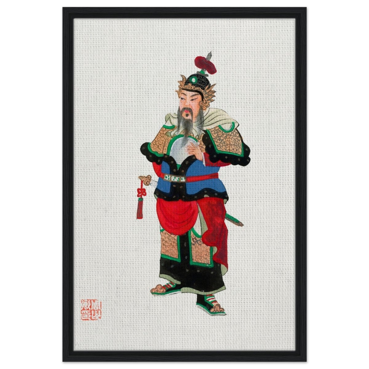 Regal Warrior's Tale | Traditional Chinese Historical Art - Framed Canvas - 50x75 cm / 20x30″ - Black frame