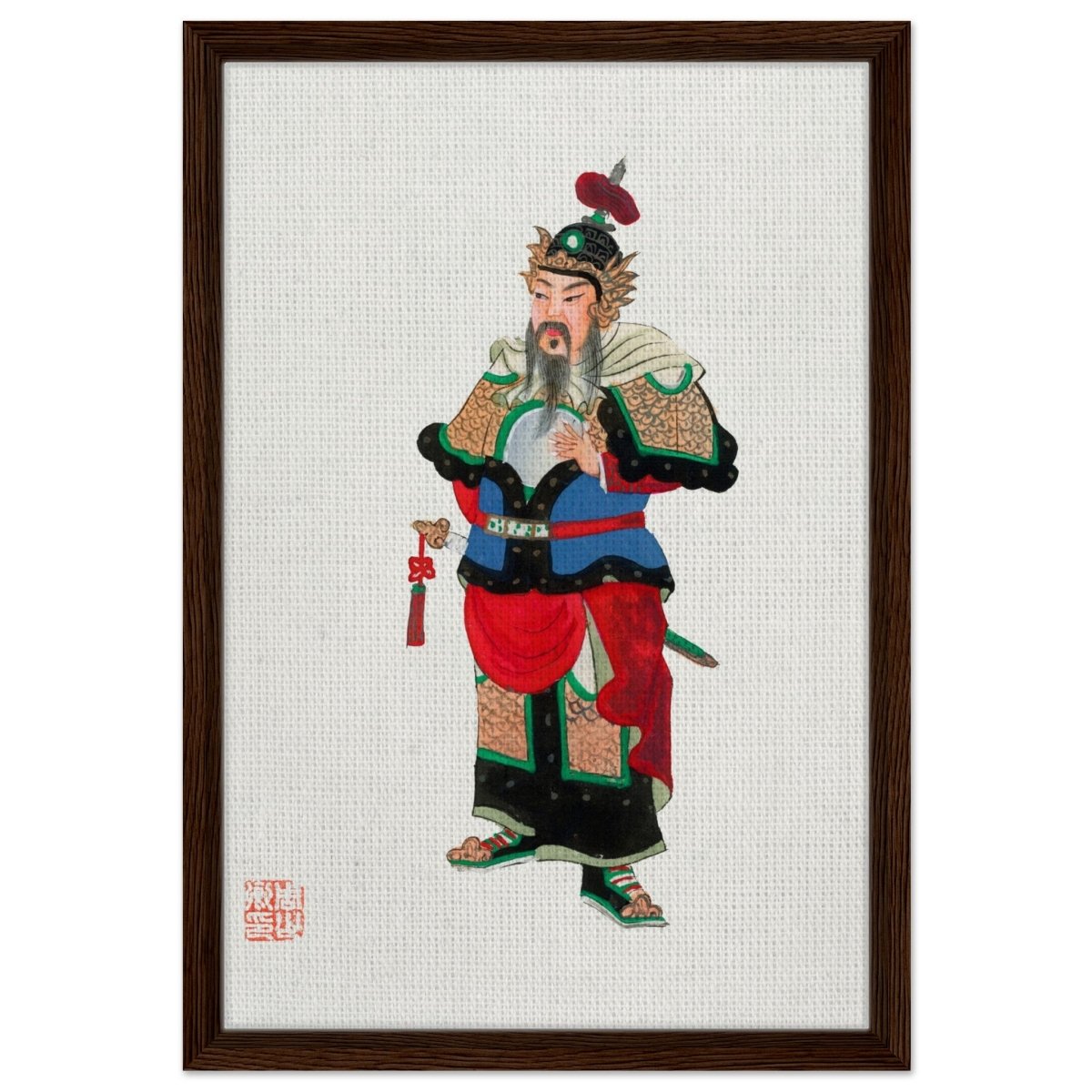 Regal Warrior's Tale | Traditional Chinese Historical Art - Framed Canvas - 40x60 cm / 16x24″ - Dark wood frame