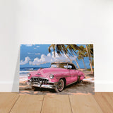 Retro Getaway – Pink Classic on the Beach | digital illustration with a vector - style aesthetic - 60x90 cm / 24x36″ - Brushed Aluminum Print - 