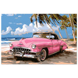 Retro Getaway – Pink Classic on the Beach | digital illustration with a vector - style aesthetic - 40x60 cm / 16x24″ - Aluminum Print - 