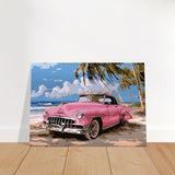 Retro Getaway – Pink Classic on the Beach | digital illustration with a vector - style aesthetic - 50x70 cm / 20x28″ - Brushed Aluminum Print - 