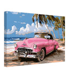 Retro Getaway – Pink Classic on the Beach | digital illustration with a vector - style aesthetic - 30x45 cm / 12x18″ - Canvas - 