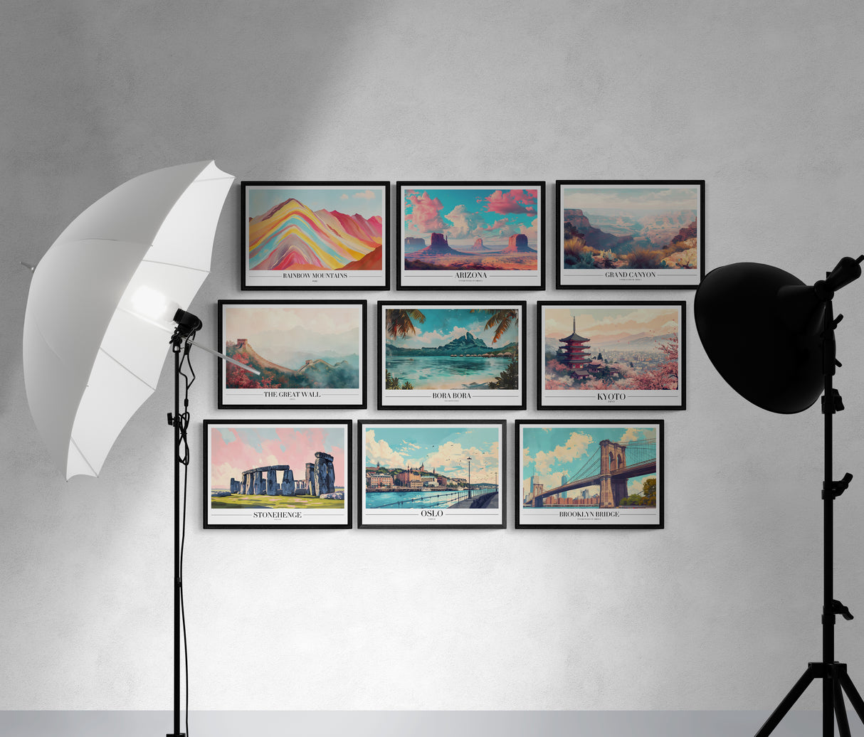 Wanderlust Wall: 9-City Travel Art Collection