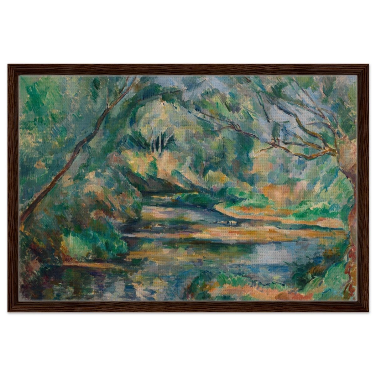 The Brook (ca. 1895–900) by Paul Cézanne | Vintage wall art print - Framed Canvas - 50x75 cm / 20x30″ - Dark wood frame