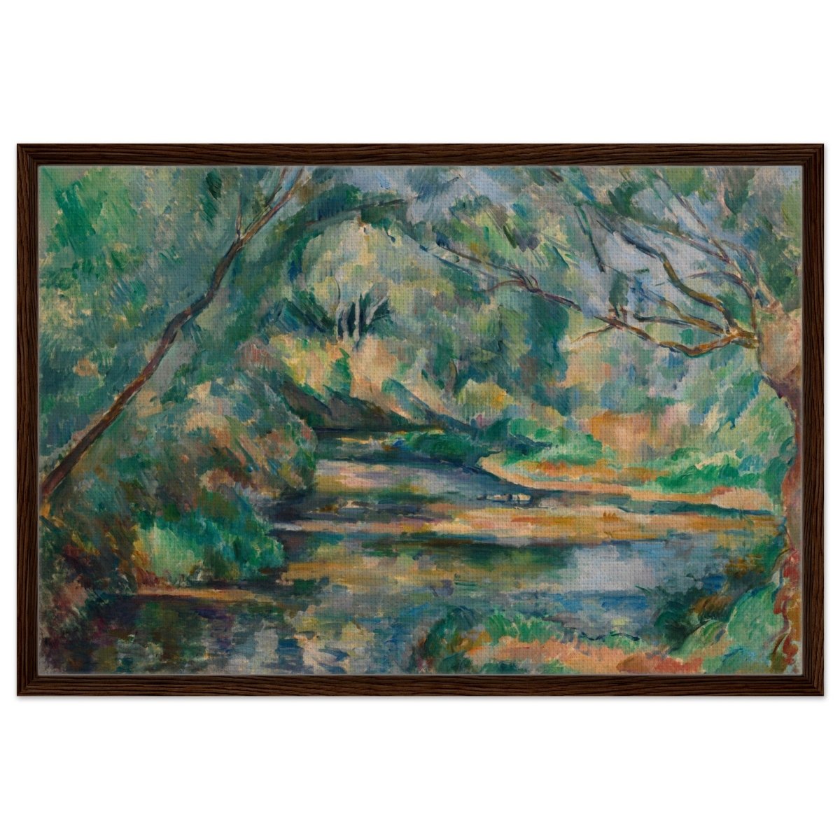 The Brook (ca. 1895–900) by Paul Cézanne | Vintage wall art print - Framed Canvas - 60x90 cm / 24x36″ - Dark wood frame