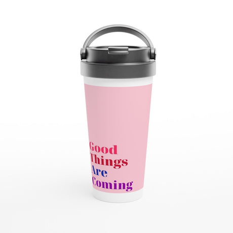 White Stainless Steel Water Bottles & Travel Mugs | Good things are coming - White 15oz Stainless Steel Travel Mug - 