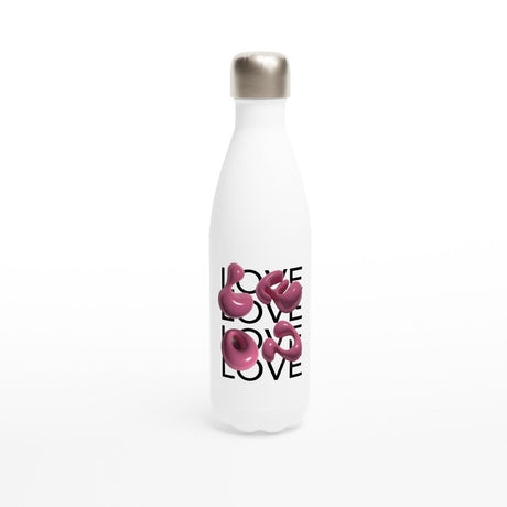 White Stainless Steel Water Bottles & Travel Mugs | Love | Valentine Gift Idea - White 17oz Stainless Steel Water Bottle - 