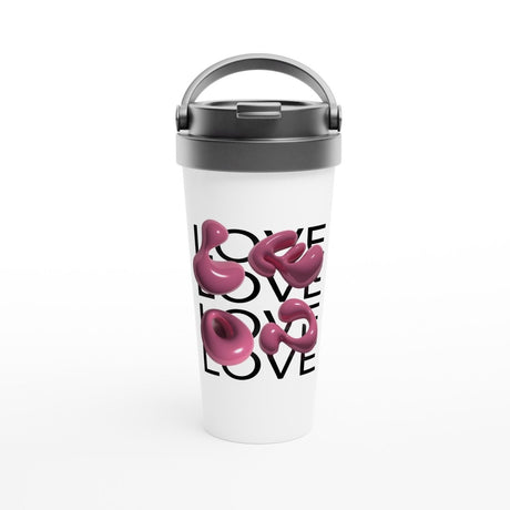 White Stainless Steel Water Bottles & Travel Mugs | Love | Valentine Gift Idea - White 15oz Stainless Steel Travel Mug - 