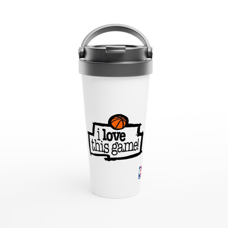 White Stainless Steel Water Bottles & Travel Mugs | NBA | Basketball lovers - White 15oz Stainless Steel Travel Mug - 