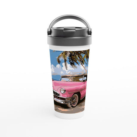 White Stainless Steel Water Bottles & Travel Mugs | Retro Getaway - White 15oz Stainless Steel Travel Mug - 