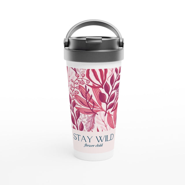 White Stainless Steel Water Bottles & Travel Mugs | Stay Wild - White 15oz Stainless Steel Travel Mug - 